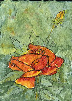 T. P.  Rose  Audrey J Wilde Wausau WI watercolor, ink & toilet paper on plexiglass  SOLD